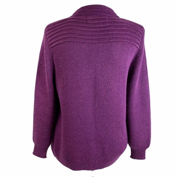 Designer Threads Eggplant Purple Cardigan Sweater 100% Alpaca Medium Pockets - Picture 3 of 9